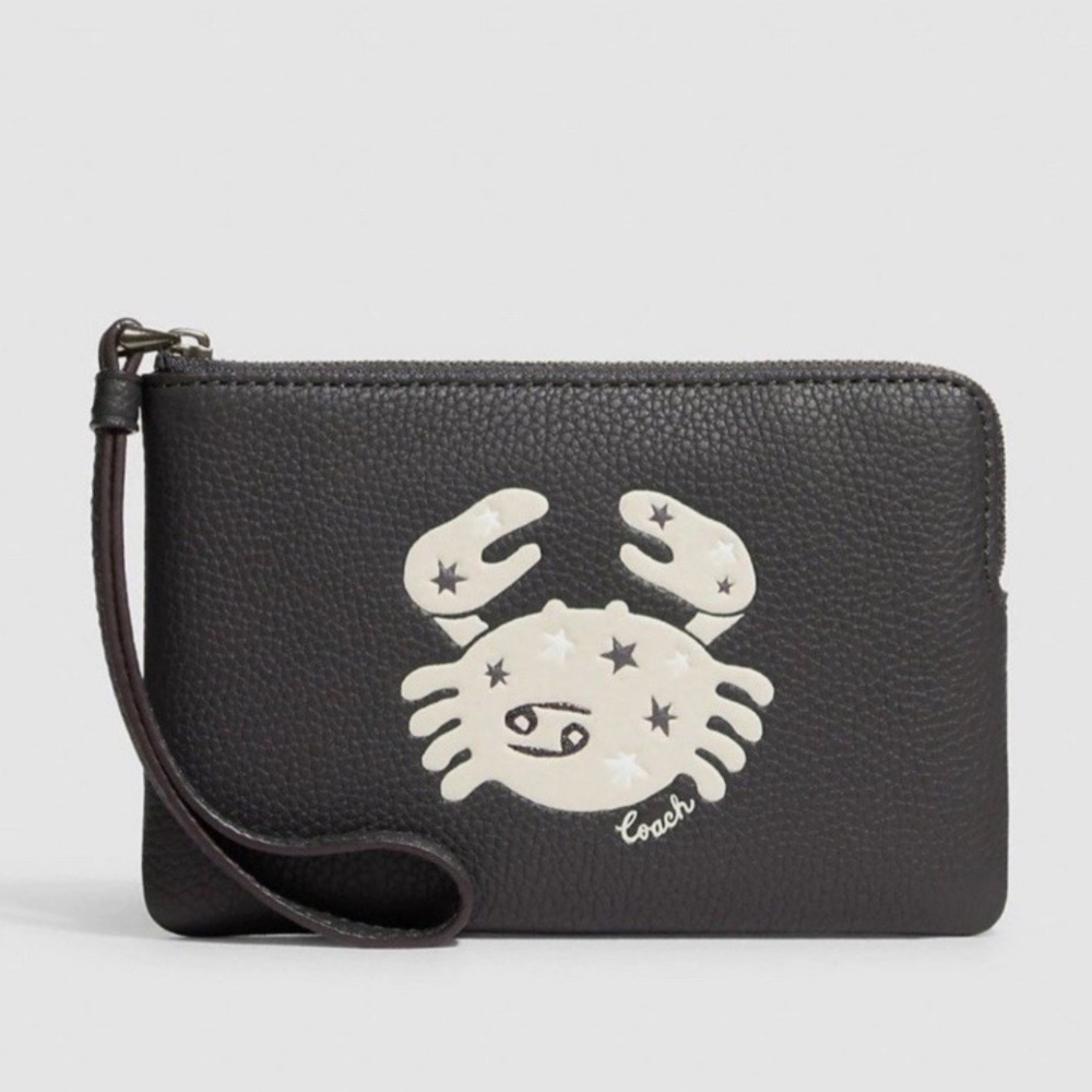 NWT Coach Corner Zip Zodiac Wristlet In Canvas Leather With Cancer CF531